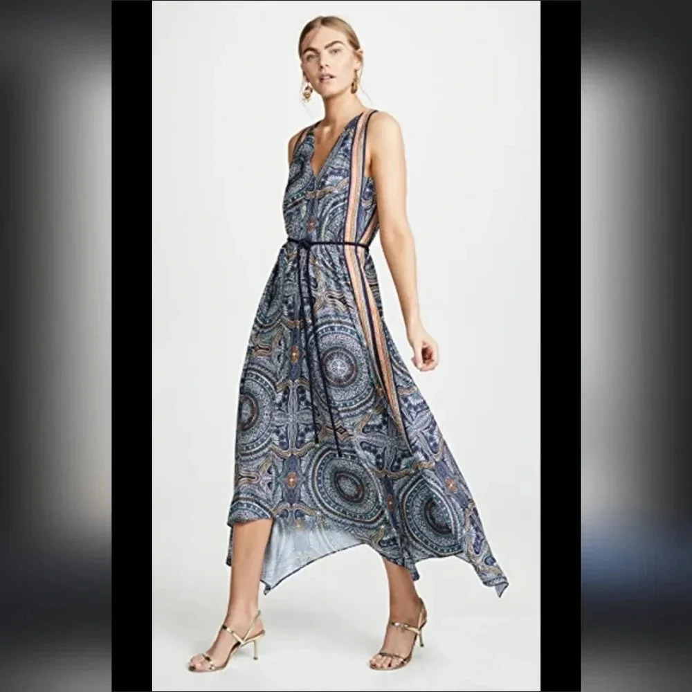 Ramy Brook Blue Paisley Asymmetrical Midi Dress